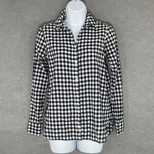 J. Crew Gingham Button Up Shirt Navy White Classic Fit Top Size 0‎ Office Preppy